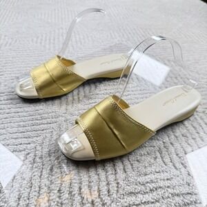 Daniel Green Meg Slippers Women 8N Gold Metallic Slide Open Toe VTG Y2K 00s Glam